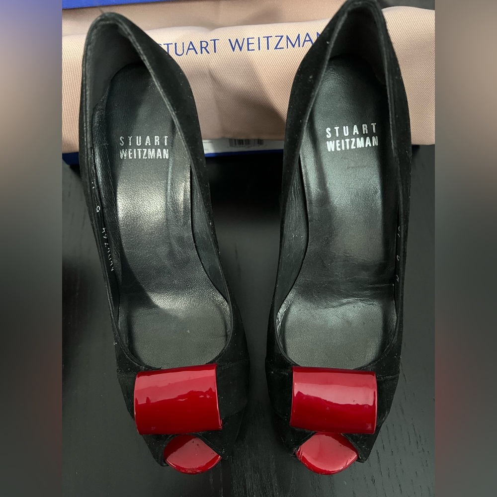 Stuart Weitzman Black Suede Peep Toe Heels size 5